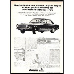 1968 Rootes Sunbeam Arrow Sedan Vintage Print Ad Chrysler Family Car Wall Art